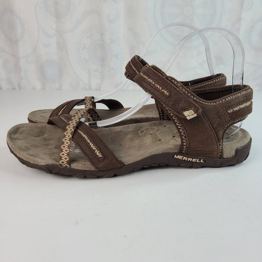 Merrell Terran Cross II brown and cream strappy active sandals women's Sz 10 - Picture 8 of 13